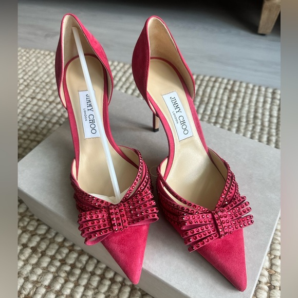 Jimmy Choo Kaitence 85 Red Suede Women's Heels - Picture 1 of 6